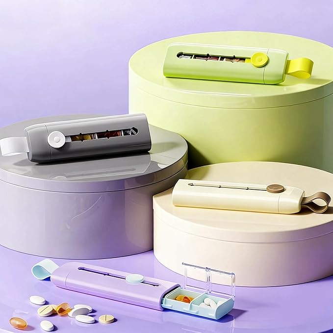 Travel Pill Organizer with 3 Compartments Pill Case,Portable Compact Daily Pill Box,Pill Holder for Vitamins,Cod Liver Oil, Supplements and Medication (Cream) (Purple)