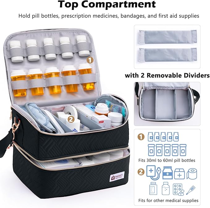 BAGSFY Travel Medicine Bag Organizer with 7-Day Pill Organizer, AM & PM Pill Box, Medication Storage, First Aid Kit Case