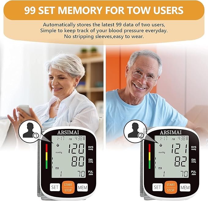 Automatic Wrist Blood Pressure Monitor: Adjustable Cuff + 2AAA Battery and Storage Case - Irregular Heartbeat Detector & 198 Readings Memory Function & Large LCD Screen
