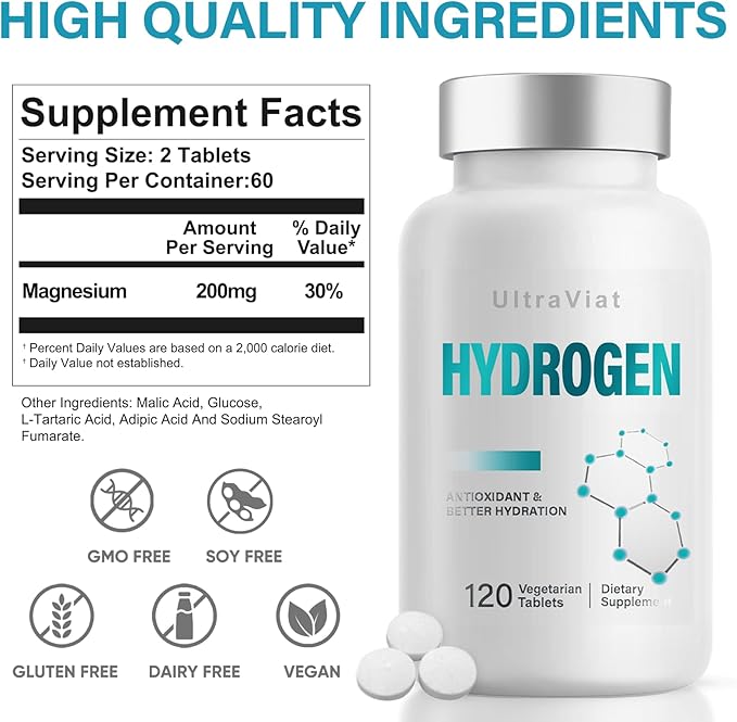 Hydrogen Water Tablets, 12 ppm H2 Molecular Hydrogen Supplement with Magnesium for Drinking Water, Energy & Cognitive Support