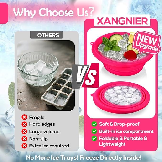 XANGNIER Face Bowl for Ice with Built-In Ice Tray – Collapsible Silicone Facial Ice Bath Bowl for Cold Plunge Therapy, Skin Tightening & Acne Relief – Black Portable Spa Tool for Home & Travel