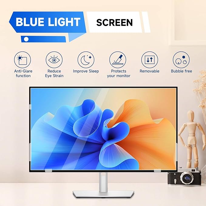 IPROKKO 2 Pack 27 inch Anti-Blue Light Monitor Screen Protector for 16:9 Widescreen, Removable Anti Glare Blue Light Blocking Screen Filter, Anti-UV Eye Protection PC Computer Film [Washable Wipes Clean]