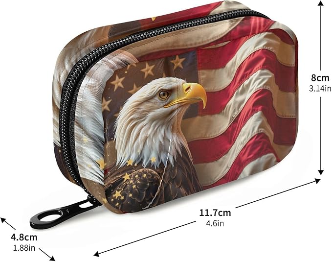 Pfrewn Patriotic Pill Organizer Case American Bald Eagle American Flag Travel Pill Box with Zipper 7 Day Portable Small Weekly Vitamin Medicine Supplement Holder Pouch Bag