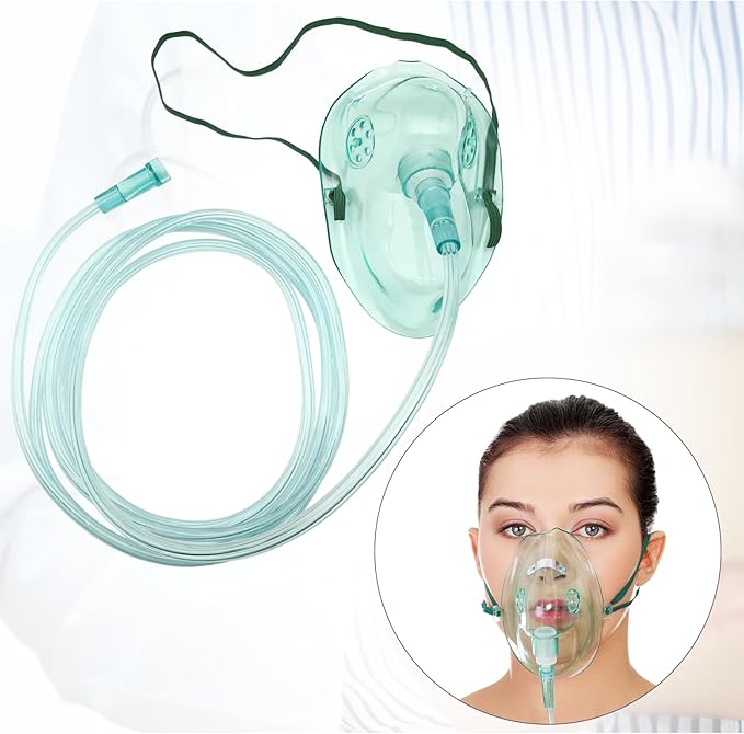 3 Pack Oxygen Mask for Face Adult with 7 Ft Tube, Adult Oxygen Mask with Adjustable Elastic Strap - Adult Elongated XL,Green