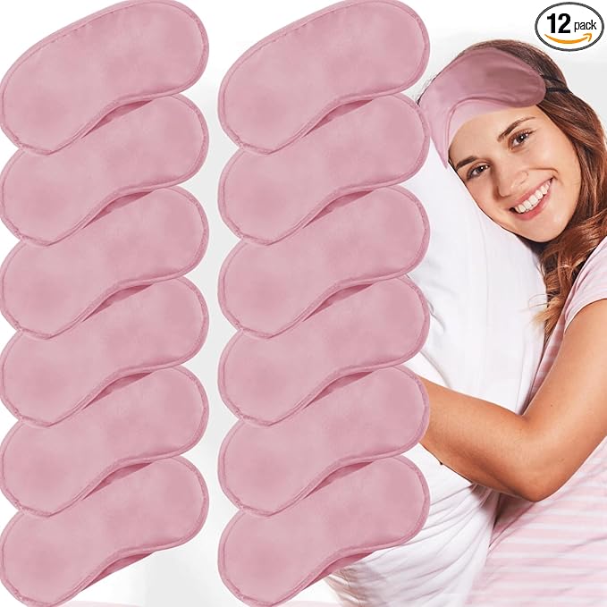 12 Pack Blindfold Eye Mask Cover Sleep Mask for Party Games Travel Sleep Team Build Party Supply with Adjustable Strap for Women Men Kids, Pink