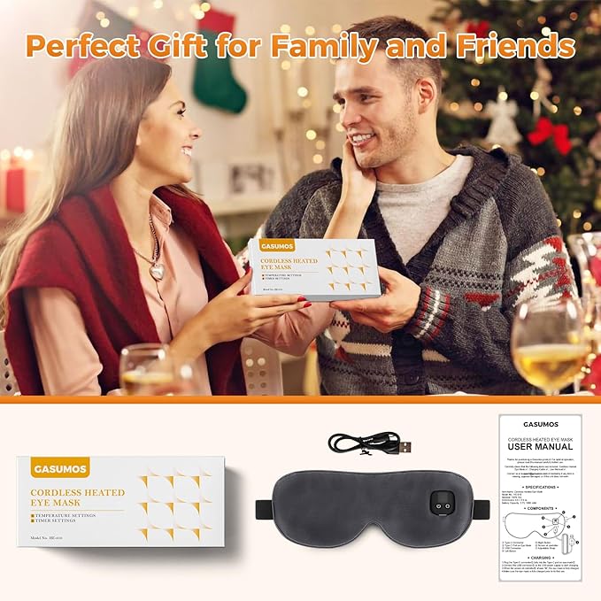 Silk Heated Eye Mask Cordless, Warm Eye Compress for Dry Eyes, Rechargeable Eye Heating Pad with 1000mAh Battery, 4 Heat Levels, 4-Level Timing(Grey)