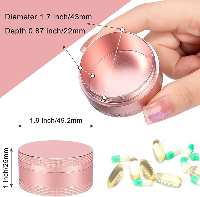 Portable Pill Box Pill Case Daily - Waterproof Single Metal Pill Container for Pocket Purse, Aluminium Alloy Round Daily Medicine Organizer to Hold Vitamins, Fish Oil, Medicine Medium Size
