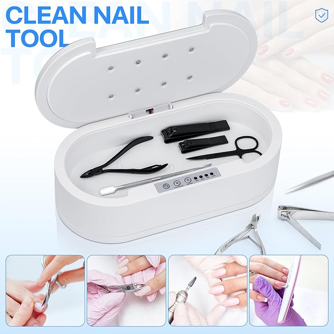 Nail Tool Sterilizer Box– 3-in-1 Portable Cleaner for Phones, Jewelry, Manicure Tools, Compact Design for Travel, Home, and Salon Use
