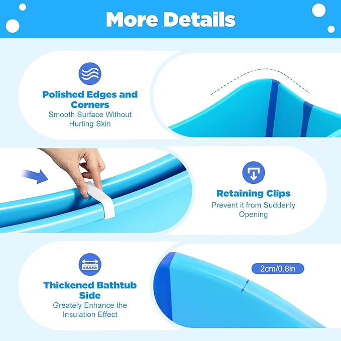 Large Home Foldable Bathtub, Blue Portable Ice Soaking Bath Tub for Adult in Bathroom, Freestanding Tub with 3.6ft Drain Hose & Drain Plug