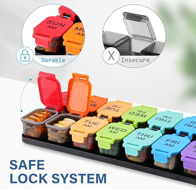 Extra Large Weekly Pill Organizer - 7 Day AM/PM Pill Box, Twice a Day XL Pill Container for Vitamins and Supplements, Airtight & Detachable Design, Ideal for Daily Medication Management