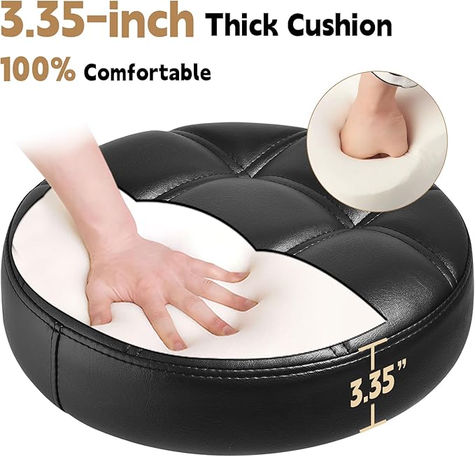 Rolling Stool Heavy Duty 450lbs - Reinforced with Golden Alloy Steel, Super Soft Thick Cushion, 360° Swivel, Smooth Rolling NO Noises, Adjustable Stool with Wheels for Massage Tattoo Spa, (Black)