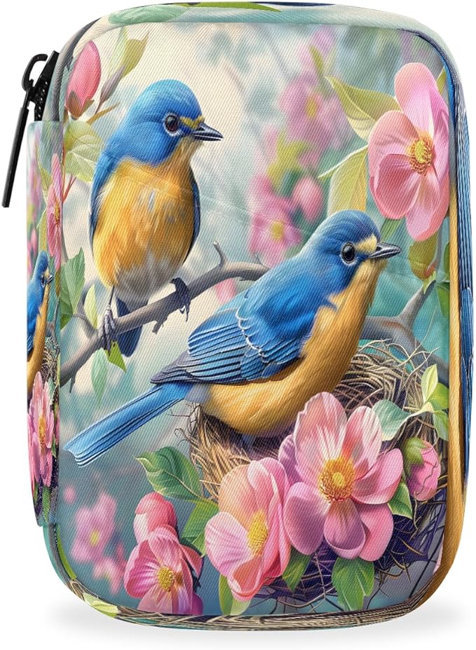 Animal Bird Pink Flower Travel Pill Organizer Box Weekly Portable Pill Case Daily Pills 7 Day Small Birth Control Pills Container Removable Compartments for Medicine Vitamins Fish Oil