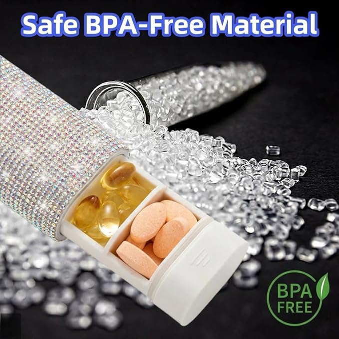 Pill Case for Purse Bling 7-Day Pill Organizer Weekly Compact Medicine Containers Travel Medication Box Holder for Traveling Women(Colorful)