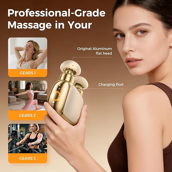 Beyn Mini Massage Gun,Palm-Sized Massage Gun,Powerful Deep Tissue Muscle Massager for Travel,Sports& Daily Use,With 3 Speeds & 3 Massage Heads(Light beige)
