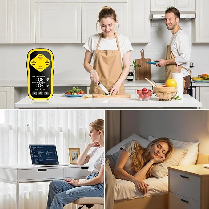 Digital Radon Detector - HD LCD Desktop Monitor with 10-Year Sensor, 2-3 Year Battery (6H Charge), Real-Time pCi/L Readings for Home & Office Safety