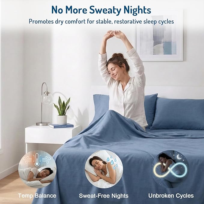 Degrees of Comfort Coolmax® Cooling Bed Sheets King Size for Hot Sleepers, Moisture Wicking Sheet Set for Night Sweats, Deep Pocket, Ultra Soft, Cozy for All Seasons, Teal 4 Pieces