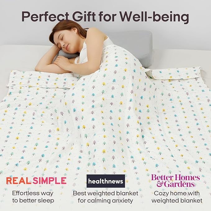 ZonLi Weighted Blanket for Adults (100% Cotton, 60"x80", 17lbs, Queen Size Small Tree Print) High Breathability Heavy Blanket, Soft Material with Premium Glass Beads, All-Season, Easy Care