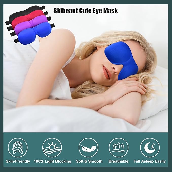 SkiBeaut Eye Sleep Mask for Side Sleeper, 4 Pack Night Blindfold Light Blocking 3D Sleeping Eye Masks for Men Women