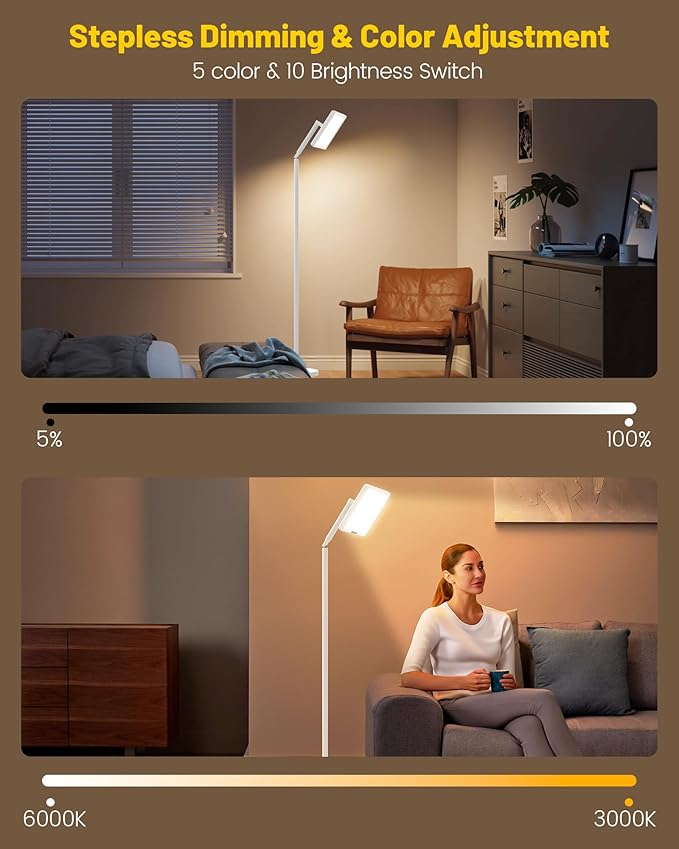 Sunlight Lamp, 12000 Lux Full Spectum Sun Lamp Natural Light Lamp for Home/Office/Morning Routine, 4 in 1 Mount, 5 Mode Adjustable 10 Brightess Levels, 5 Color Modes,Timer, Memory