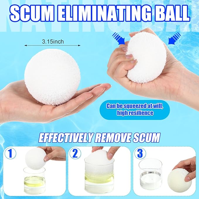 Qualirey Solar Pool Ionizer Automatic Floating Pool Cleaner, Water Ionizer with 4 Pcs Scum Collection Ball, for Above Ground and Inground Pools, up to 35, 000 Gallons (Blue,7.9 Inch)