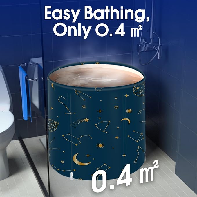 STARBRILLIANT Portable Foldable Bathtub, Collapsible Adult Travel Bath Tub for Camping, Home & Spa, Space-Saving Storage, Durable PVC Material (Starry Sky A, 27inch)