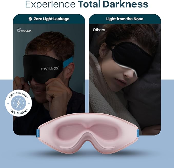 MyHalos® Sleep Mask – 3D Blackout Eye Mask for Women & Men, Side Sleepers, Zero Pressure Memory Foam Eyelash Friendly, Breathable,Award-Winning Sleep Aid for Travel (Peach Orange, 1 Count (Pack of 1))