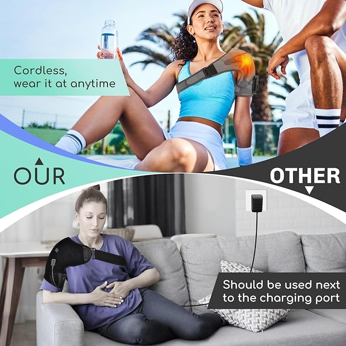 Cordless Shoulder Heating Pad, Shoulder Massager with Heat for Pain Relief, Heated Shoulder Wrap with Massage, 3 Heat & 3 Massage Modes, Rotator Cuff & Frozen Shoulder Support