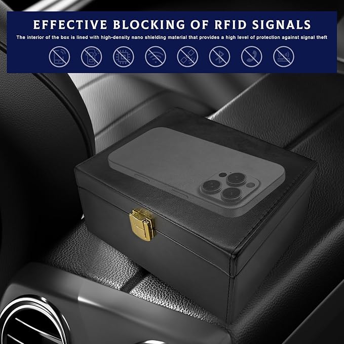 Faraday Box Key Fob Protector, RFID Signal Blocking Shielding Box Anti-Theft Key Fob Pouch Cage, 5-7 Keys Capacity Signal Blocker Keyless Entry Safe Cage for Car Keys Phones