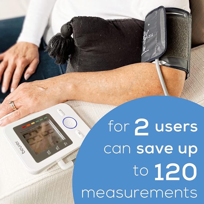 Beurer BM31 Upper Arm Blood Pressure Monitor for Home Use, Large Cuff | Automatic & Digital, 2-Users, XL Display, Irreg. Heartbeat Detector, Universal Cuff Circ. 8.7”-16.5”