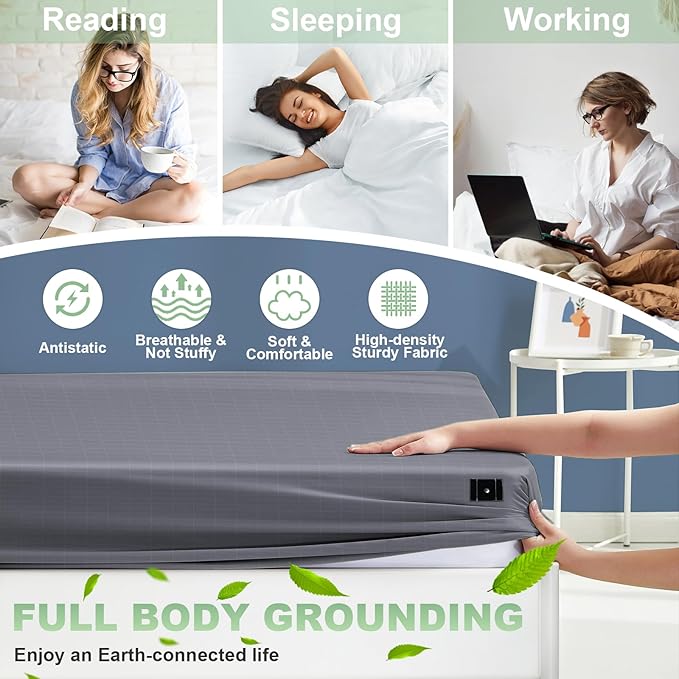 Grounding Sheets California King Premium Cotton for Healthy Sleep Therapy, Deep Pocket Grounding Fitted Sheets Includes Grounding Cord (Gray, California King -72"x84"x14")