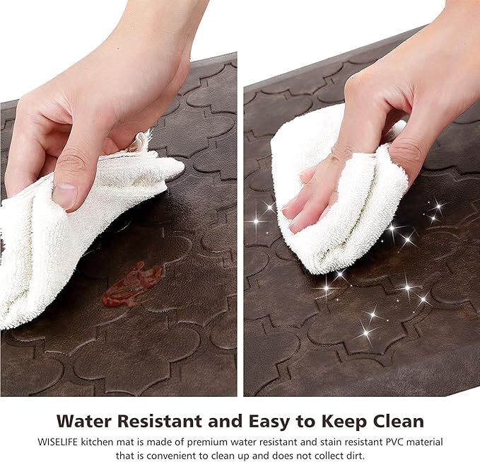 WISELIFE Kitchen Mat Cushioned Anti Fatigue Floor Mat,20"x32", Thick Non Slip Water Resistant Kitchen Rugs and Mats,Heavy Duty Foam Standing Mat for Kitchen,Floor,Home,Desk,Sink, Brown