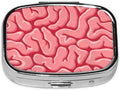 Pill Box-2 Compartment Small Pill Case Square Organizer Case with Mirror Portable Metal Medicine Box Travel Container for Pocket & Purse Women Men（Human Brains）