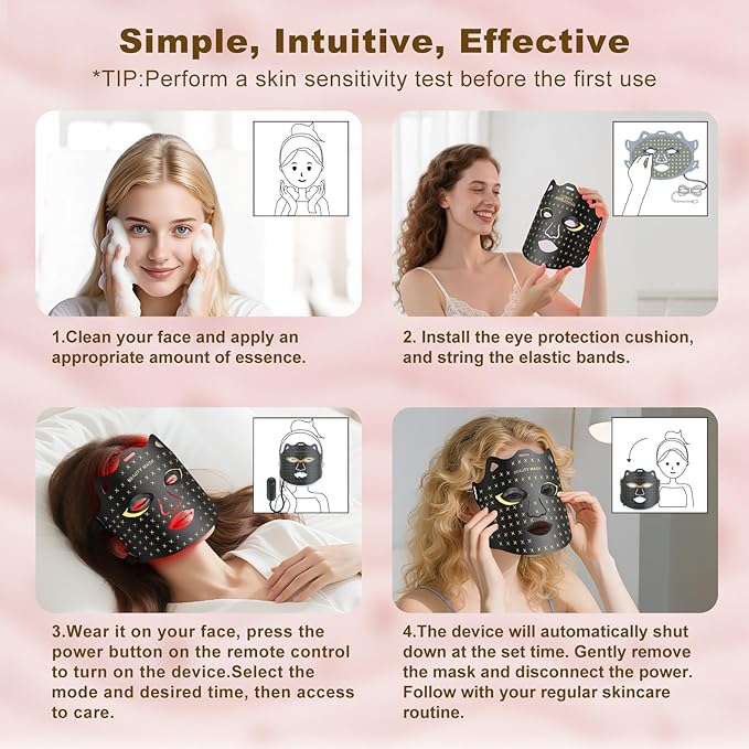 Red Light Therapy for Face, Portable Led Face Mask Light Therapy with Rechargeable Remote, 7 Color Mode Red Light Therapy with 850nm NIR, Home Use Skin Care Device (Black)