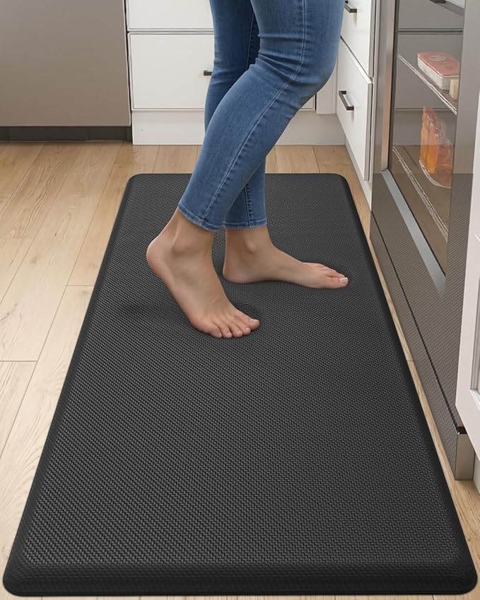 DEXI Kitchen Mat Cushioned Anti Fatigue, Extra Thick Comfort Standing Floor Mats Waterproof, Memory Foam Antifatigue Runner Rug for Desk Office, Sink, Laundry, 48x20, Black