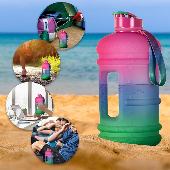 TOOFEEL 2 Liter Water Bottles - Half Gallon Water Bottle BPA Free - Ideal for Gym, Big Water Bottle，Reusable Sports Bottle with Measurements Marked Drink Container- Purple Blue Green Gradient