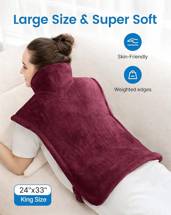 RENPHO Electric Heating Pad for Back, Birthday Gifts for Women Men Mom Dad, FSA Eligible & HSA Store, Neck and Shoulder Heat Pad, Fast Heating, 24"x33", ETL Certified, Crimson