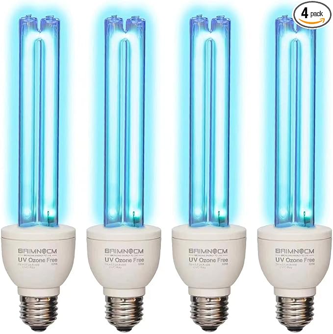 BAIMNOCM UV Light Bulb Ozone Free, UVC Lamp 25 Watt, UV Disinfection Light, 254nm Weavelength UVC lamp Ultraviolet Light Bulb, E26 Base 4 Pack
