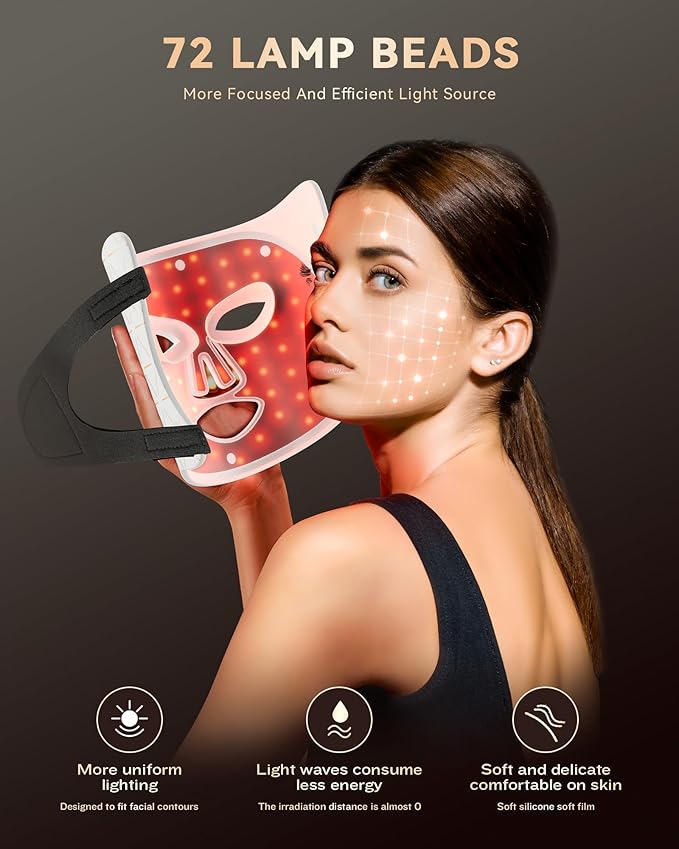 LED Light Therapy Mask Skin Care Mask, LED Red Light Therapy 630nm & 830nm Wavelength for Home Use (White)