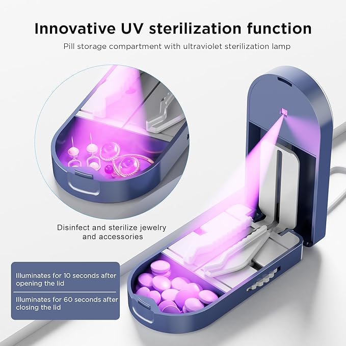 Pro U | V C-Pill Cutter & Organizer - Luminescent LED Status Light | 3-25mm Adjustable Blades | Splinter-Free Cutting | Detachable Washable Compartment for Elderly-Mom (Blue)