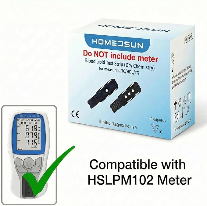 10 Pack 4 in 1 Total Cholesterol HDL LDL and Triglyceride Test Strips with Lancets Droppers Exclusively Compatible with The HSLPM-102 Cholesterol Test Meter (Analyzer is Not Included)
