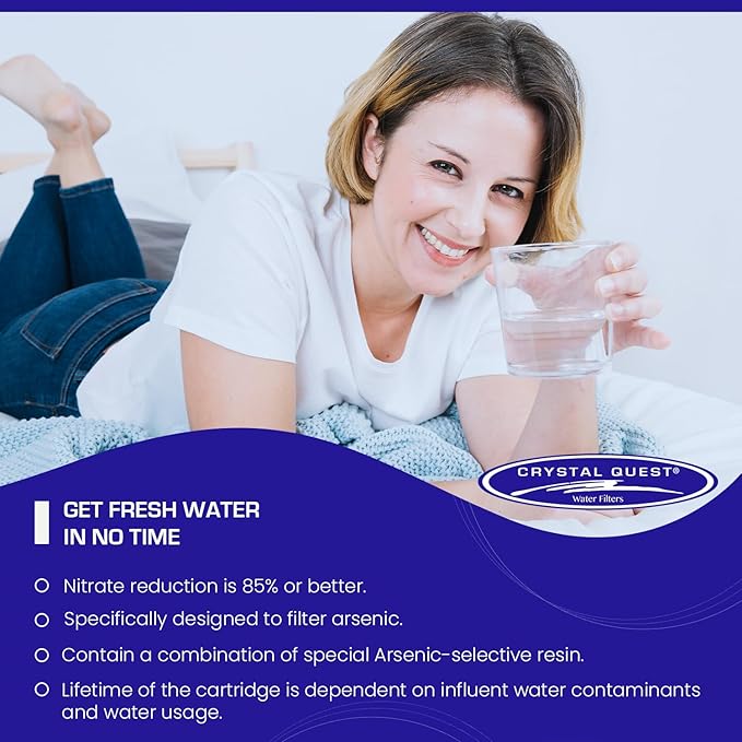 Crystal Quest Nitrate Removal + SMART Filter Cartridge 2-7/8" x 9-3/4" - Reduces Nitrates, Fits Reverse Osmosis & Whole House Systems, Long-Lasting, Easy Installation, Heavy-Duty Water Filtration