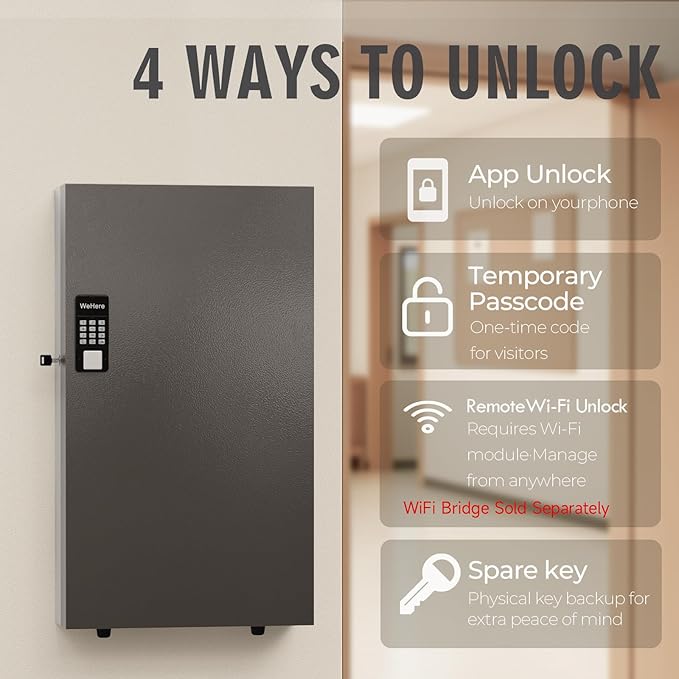 360-Key Smart Key Lock Box Wall Mount – Commercial Key Cabinet with App, Keypad, Bluetooth & WiFi Unlock (Sold Separately), Access Log Tracking, Key Management System for School, Office
