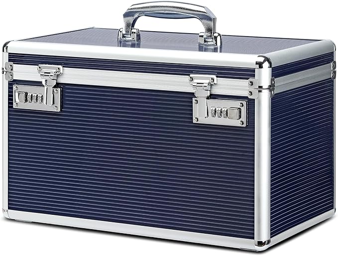 Large Capacity Combination Locking Medicine Box with Portable Storage Case, 15 x 8.7 x 9.3 Inch, Childproof Medication Lock Organizer, Lockbox for Secure Cash, ID Documents (Blue/X-large)
