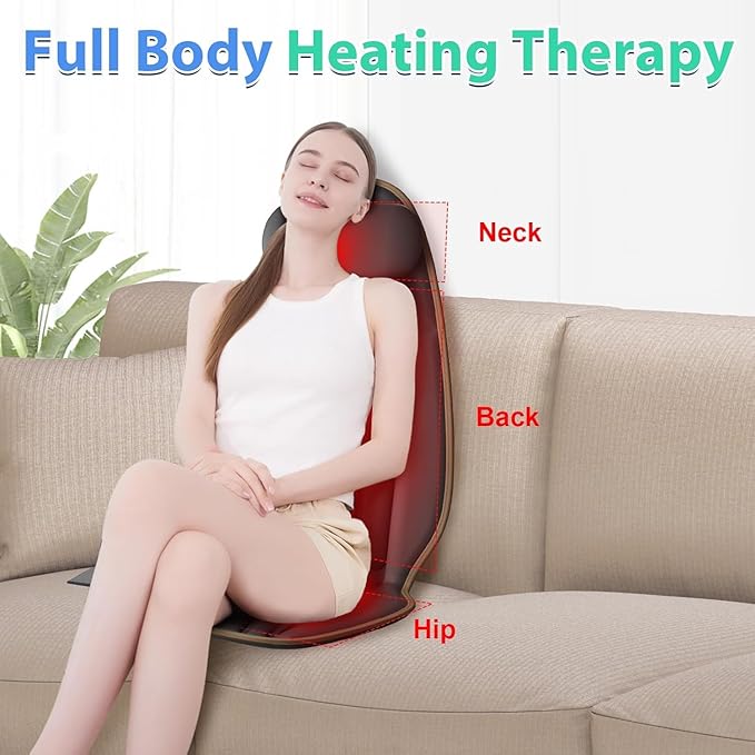 SLOTHMORE Back Massager for Chair, Heated Seat Cushion Massager with Neck Traction, Vibration Massage Pad for Full Body Massage for Office Chair, Home Use