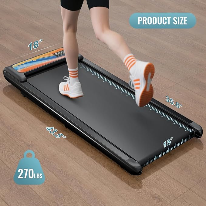 RIVANO Treadmill with Handles, 2.5HP Walking Pad Treadmills with Handle Bar, 270LBS Capacity, Under Desk Treadmill with Remote Control LED Display, Electric Treadmills for Home Small, Orange