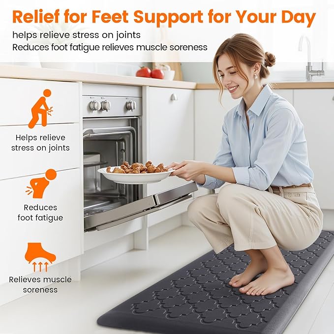 4/5 Inch Thick Anti-Fatigue Kitchen Mat Water Resistant Non-Slip Kitchen Floor Mat Ergonomic Comfort Standing Mat for Home Kitchen Office Laundry 17.3"x 39" Grey