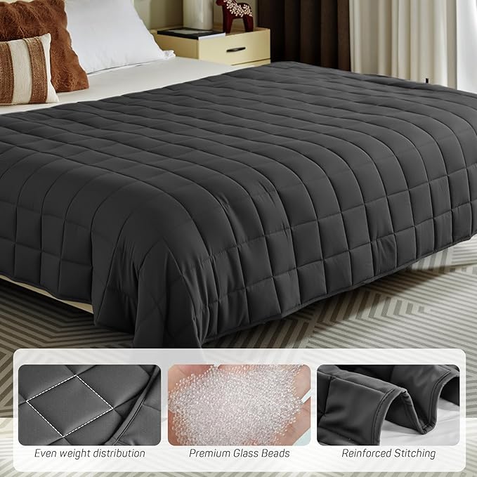 Weighted Blanket for Adults 15lbs, 48"x72", Twin Size Soft Cooling Weighted Blanket for 125-180lbs, Breathable Heavy Blanket with Glass Beads Warm Thick Blanket for Bed Sofa All Season, Dark Grey