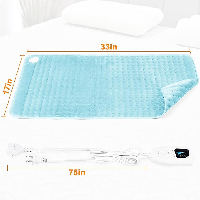 Deepsoon Heating Pad,Electric Heating Pads for Back,Neck,Abdomen,Moist Heating Pad for Shoulder,Knee,Arms,Legs,Dry/Moist Heat & Auto Shut Off,Christmas Gifts for Men and Women,Babyblue,33x17 Inch