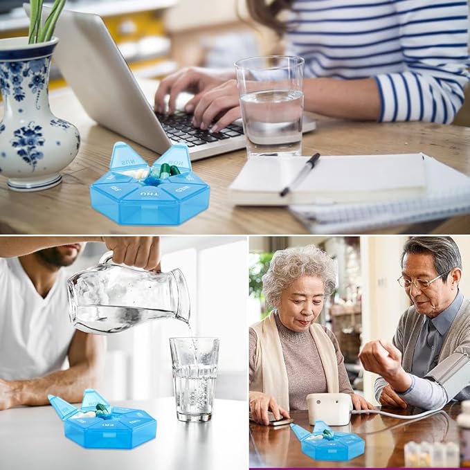 Pill Organizer, Pill Box, Small Pill Case, Medicine Pill Organizer 1 Time a Day, Weekly Pill Organizer, Pill Container, Pill Holder, Daily Pill Organizer Travel Pill Organizer 7 Day (Blue)