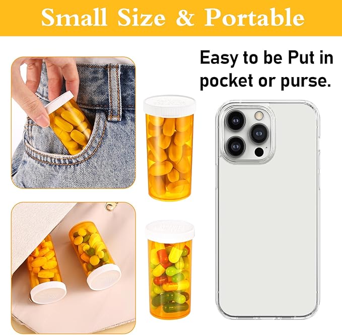 Empty Pill Bottles with Caps, Small Medicines Bottle Plastic Vials Easy Open Medication Vials Containers Clear Travel Pill Cases Organizers (13 Dram, 9 Pcs)